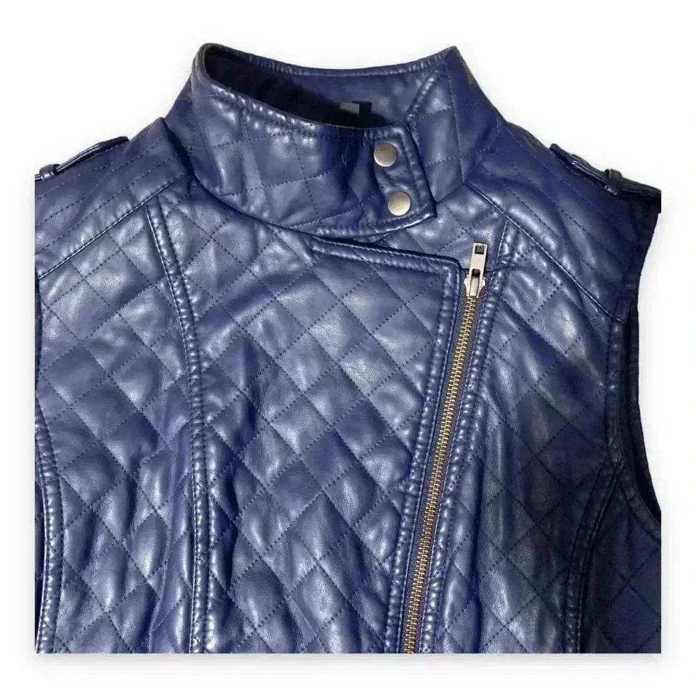 Apt 9 Faux Leather Dark Blue Motorcycle Vest - Picture 9 of 10
